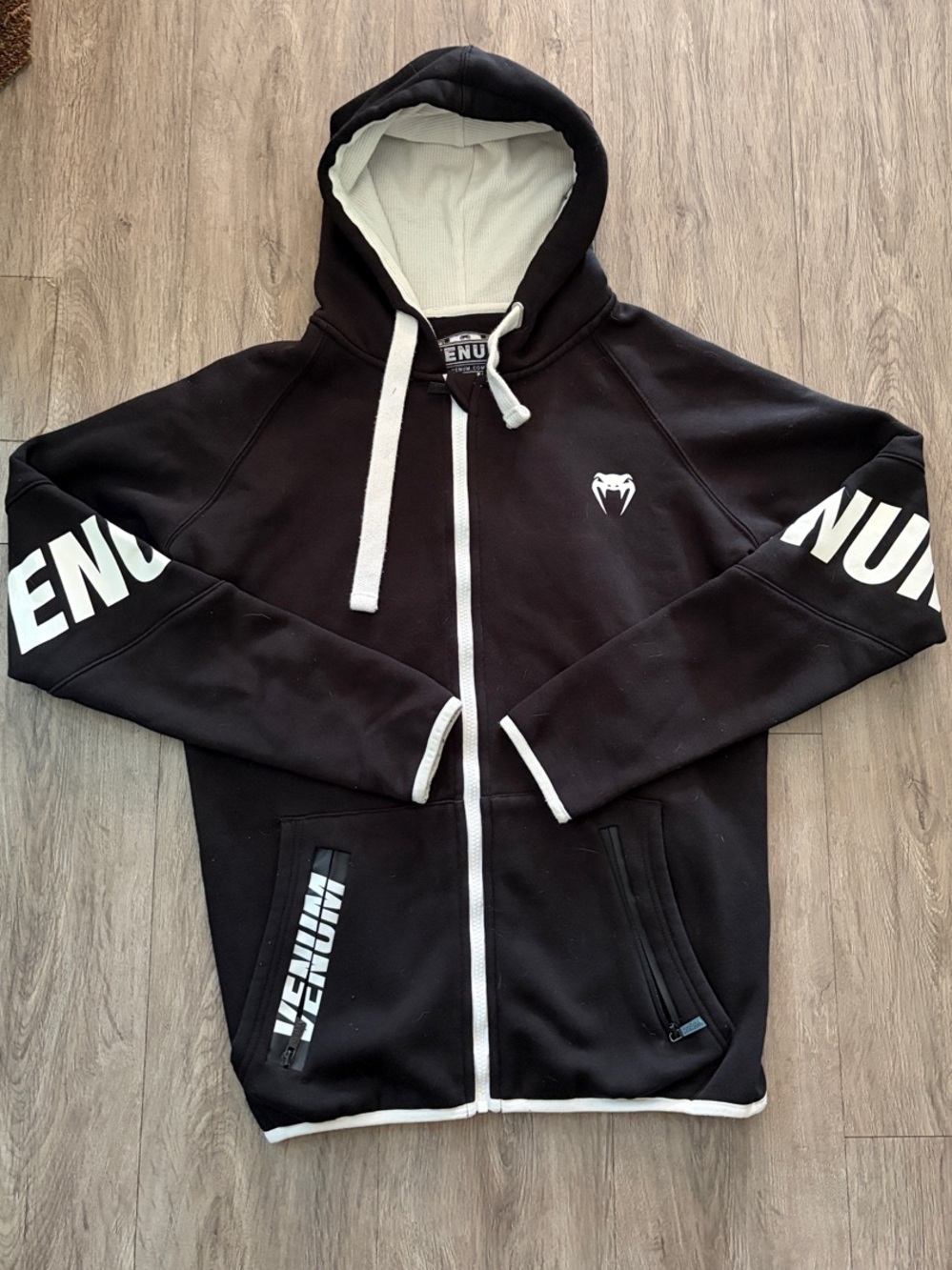 Black Venum Zip-Up Hoodie with White Accents